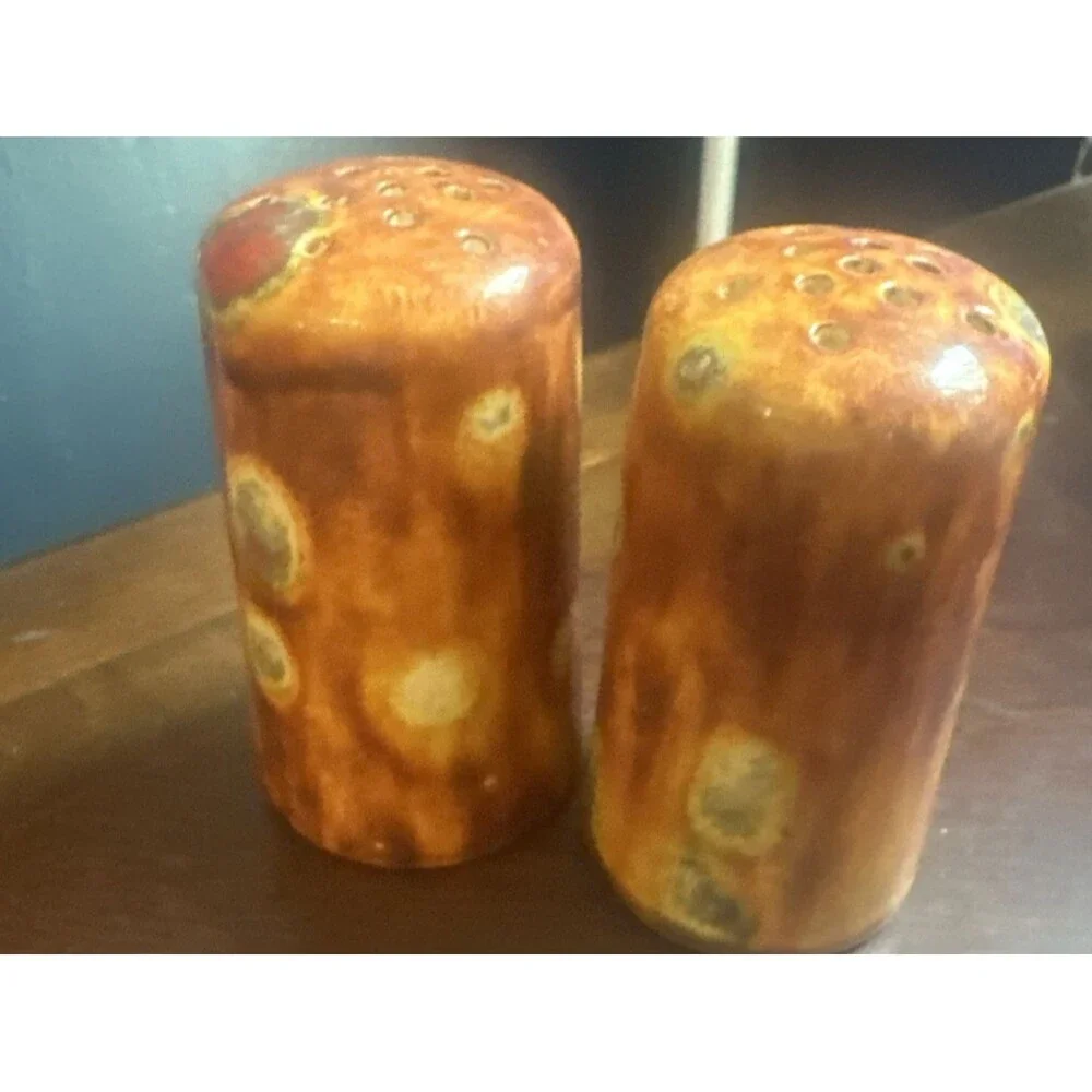 VTG Studio Pottery Salt Pepper Shakers Handmade Stoneware Retro Kitchen Boho MCM